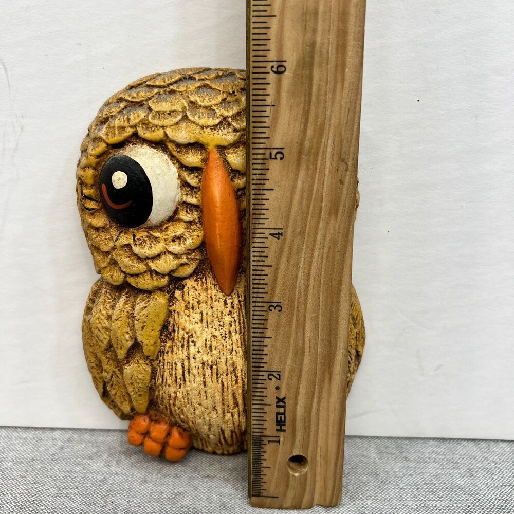 Adorable Vtg 70s Big Eye Baby Owl Decor Wall Hanging Plaster Chalkware? - Picture 4 of 5